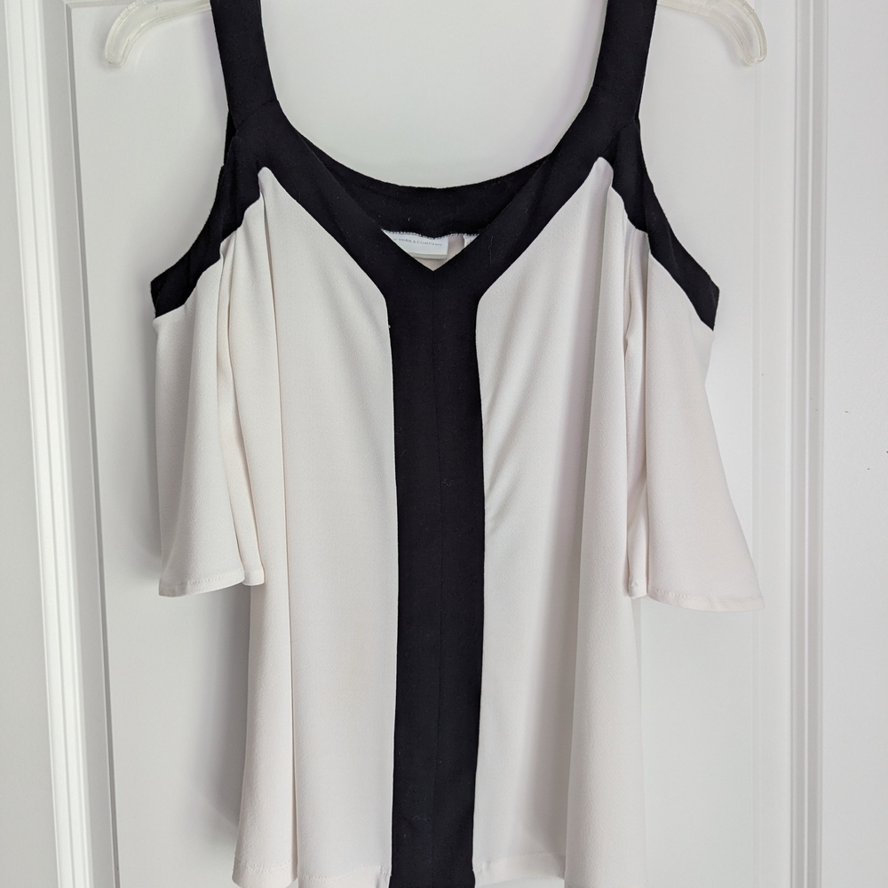 New York & Company Monochrome Cold Shoulder Blouse
